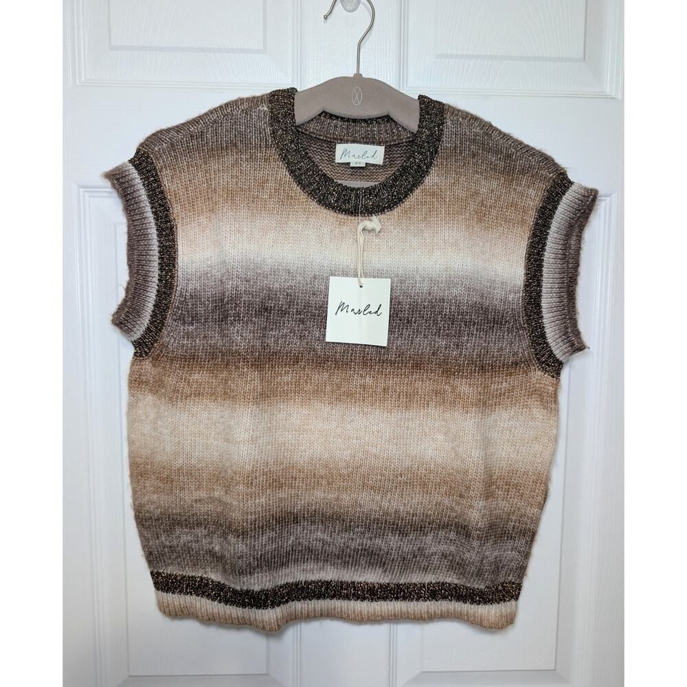 NWT Marled Brown Metallic Striped Knit Vest Top M | Vintage Retro 70s Sweater